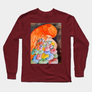 Beautigul Ginger Girl With Flowers 001 Long Sleeve T-Shirt